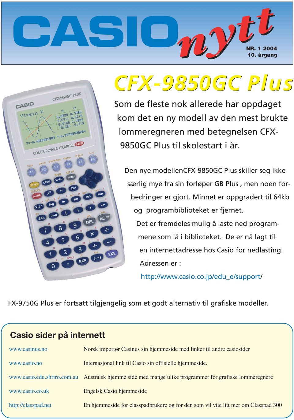 Det er fremdeles mulig å laste ed programmee som lå i biblioteket. De er å lagt til e iterettadresse hos Casio for edlastig. Adresse er : http://www.casio.co.