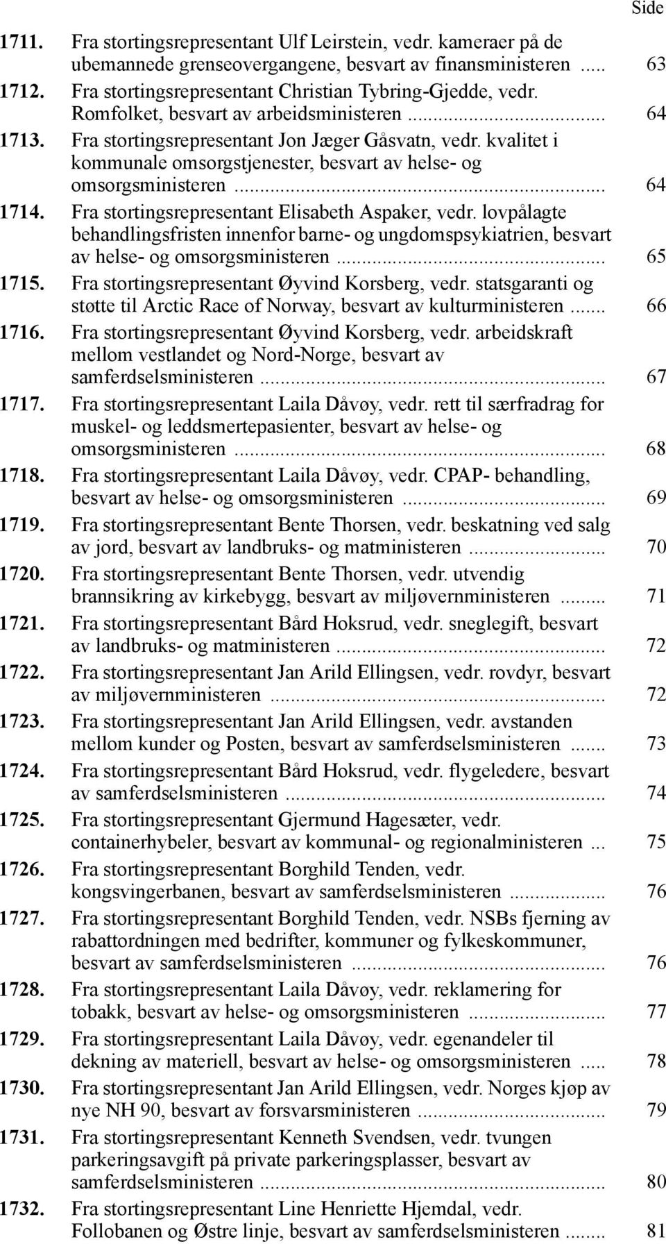 Fra stortingsrepresentant Elisabeth Aspaker, vedr. lovpålagte behandlingsfristen innenfor barne- og ungdomspsykiatrien, besvart av helse- og omsorgsministeren... 65 1715.