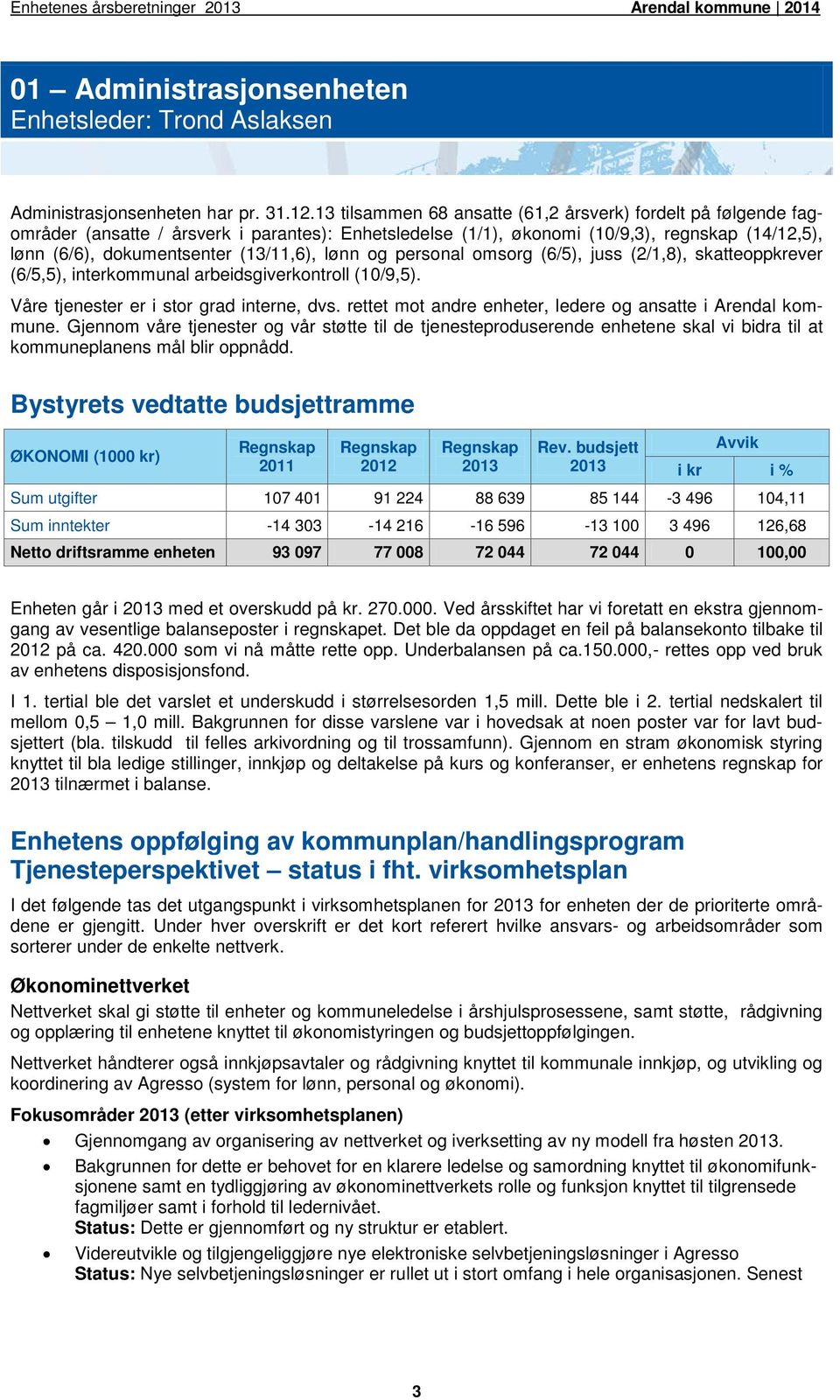 lønn og personal omsorg (6/5), juss (2/1,8), skatteoppkrever (6/5,5), interkommunal arbeidsgiverkontroll (10/9,5). Våre tjenester er i stor grad interne, dvs.