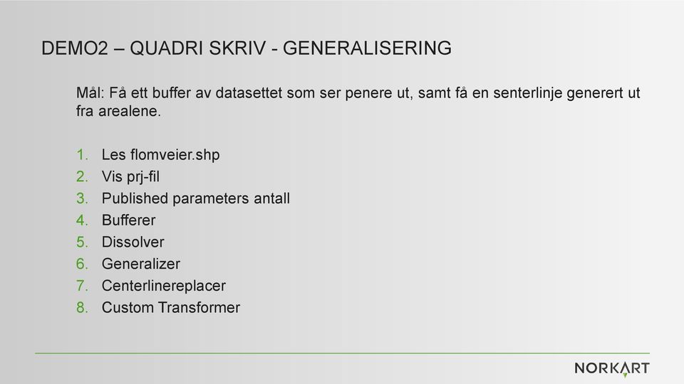 Les flomveier.shp 2. Vis prj-fil 3. Published parameters antall 4.