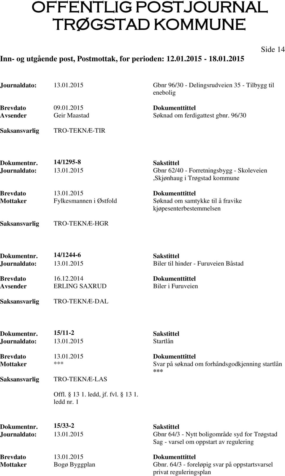 2015 Gbnr 62/40 - Forretningsbygg - Skoleveien,Skjønhaug i Trøgstad kommune Mottaker Fylkesmannen i Østfold Søknad om samtykke til å fravike kjøpesenterbestemmelsen TRO-TEKNÆ-HGR Dokumentnr.