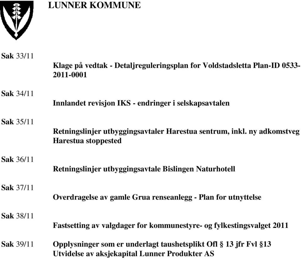 ny adkomstveg Harestua stoppested Retningslinjer utbyggingsavtale Bislingen Naturhotell Overdragelse av gamle Grua renseanlegg - Plan for utnyttelse