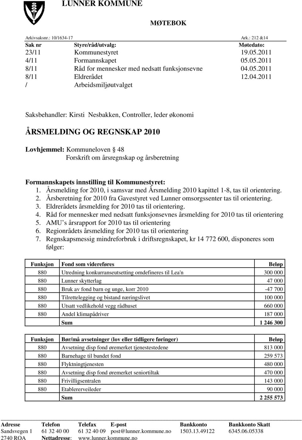 2011 / Arbeidsmiljøutvalget Saksbehandler: Kirsti Nesbakken, Controller, leder økonomi ÅRSMELDING OG REGNSKAP 2010 Lovhjemmel: Kommuneloven 48 Forskrift om årsregnskap og årsberetning Formannskapets