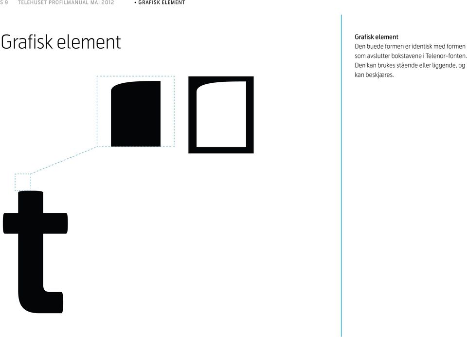 Den buede formen er identisk med formen som avslutter som bokstavene avslutter bokstavene Den i kan brukes i Telenor-fonten. stående eller liggende, og Telenor-fonten.