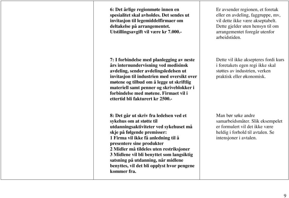 7: I forbindelse med planlegging av neste års internundervisning ved medisinsk avdeling, sender avdelingsledelsen ut invitasjon til industrien med oversikt over møtene og tilbud om å legge ut