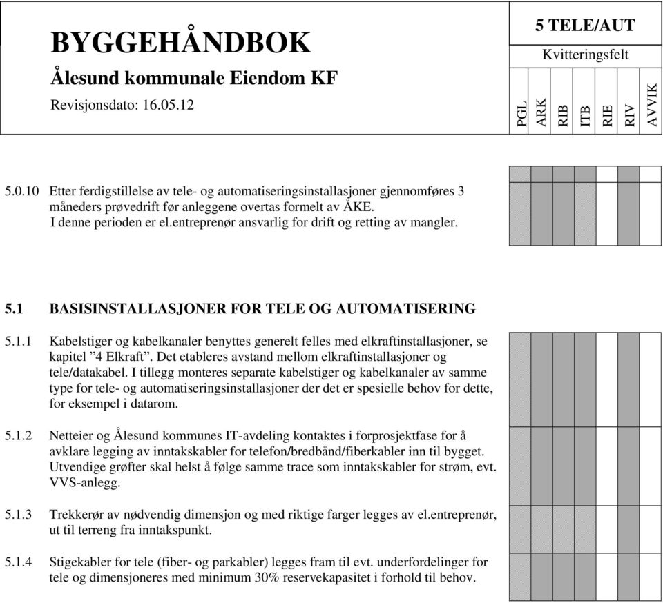 Det etableres avstand mellom elkraftinstallasjoner og tele/datakabel.