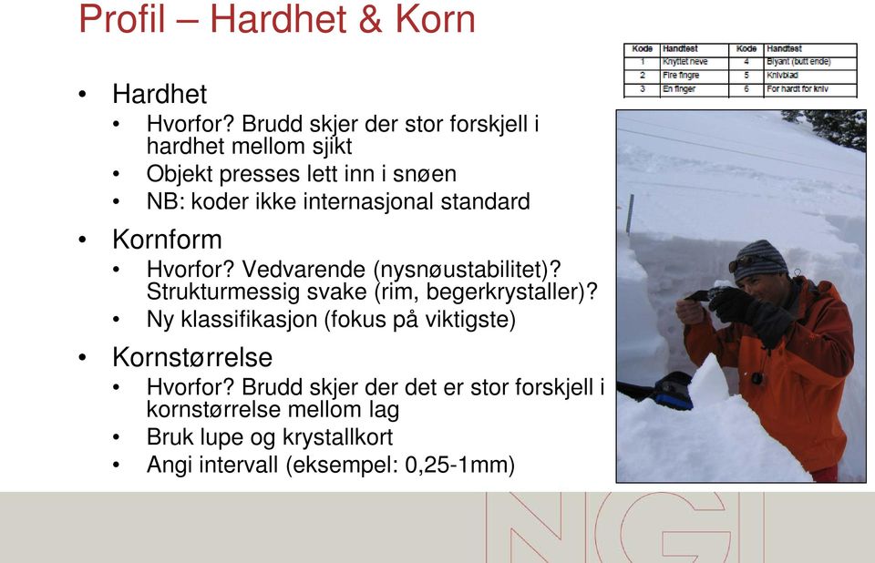 internasjonal standard Kornform Hvorfor? Vedvarende (nysnøustabilitet)?