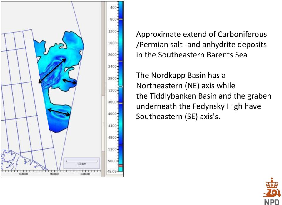 a Northeastern (NE) axis while the Tiddlybanken Basin and the