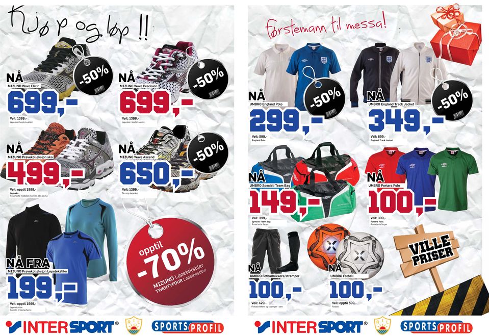 Vil: 1299,- Tng løpsk UMBRO Spciali Tam Bag 149,- UMBRO Paa Pl Vil: 399,- Spciali Tam Bag Ass fag Vil: 399,- Paa Pl.