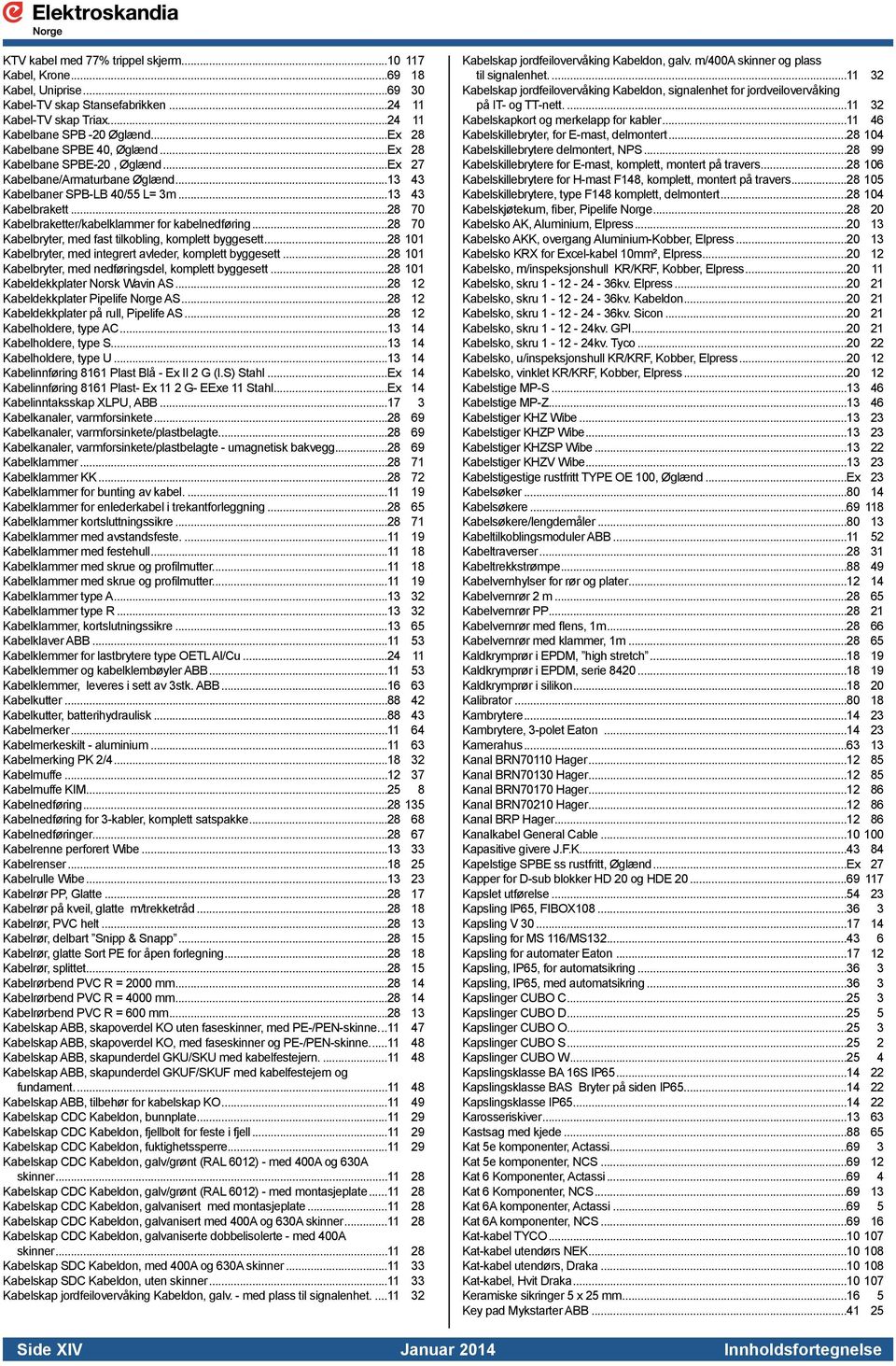 ..28 70 Kabelbraketter/kabelklammer for kabelnedføring...28 70 Kabelbryter, med fast tilkobling, komplett byggesett...28 101 Kabelbryter, med integrert avleder, komplett byggesett.