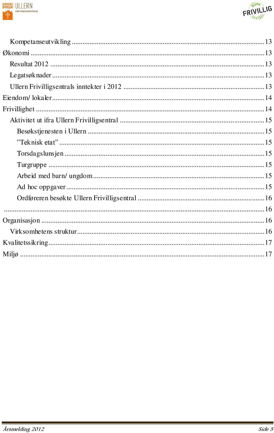 .. 15 Teknisk etat... 15 Torsdagslunsjen... 15 Turgruppe... 15 Arbeid med barn/ ungdom... 15 Ad hoc oppgaver.