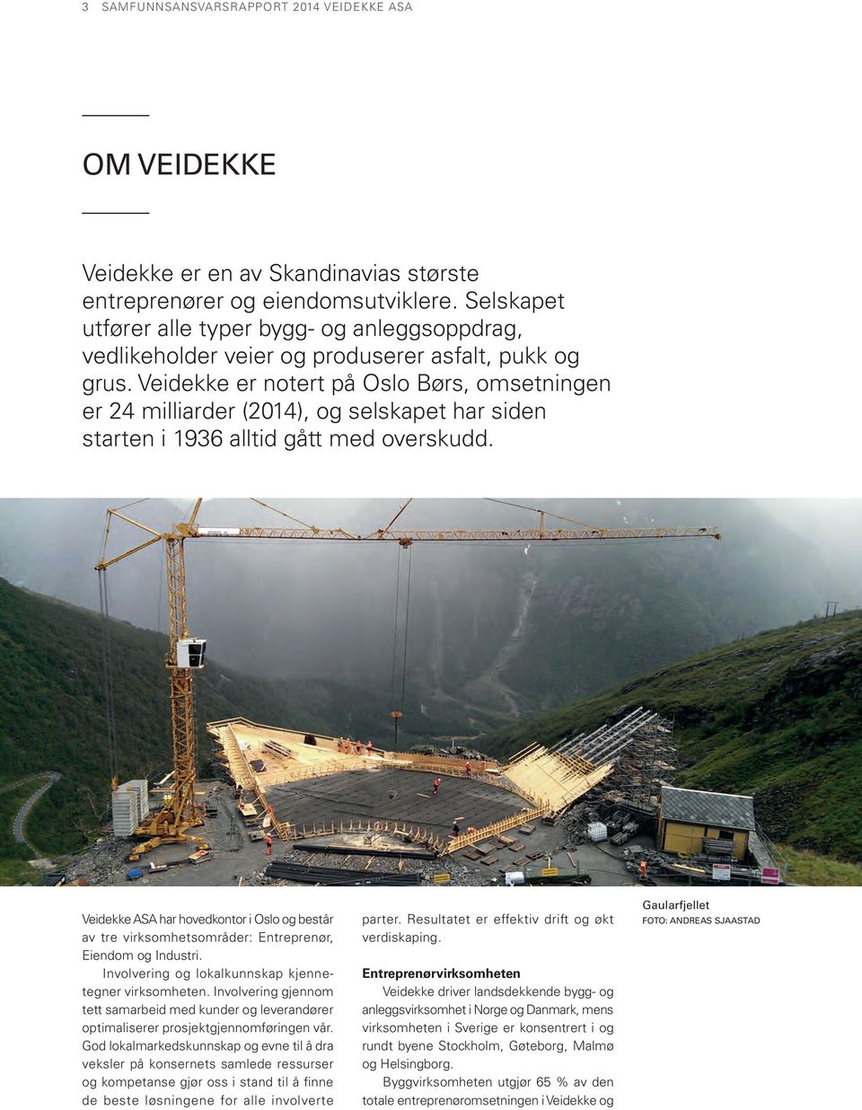 Veidekke er notert på Oslo Børs, omsetningen er 24 milliarder (2014), og selskapet har siden starten i 1936 alltid gått med overskudd.