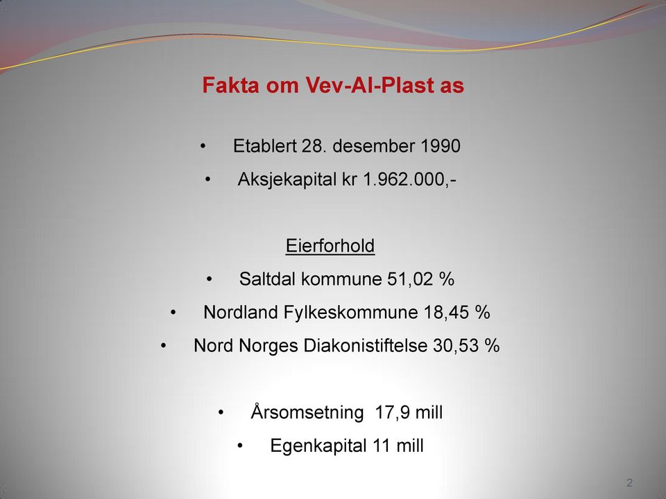 000,- Eierforhold Saltdal kommune 51,02 % Nordland