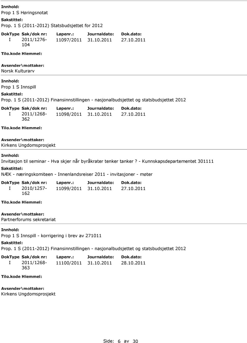 - Kunnskapsdepartementet 301111 NÆK - næringskomiteen - nnenlandsreiser 2011 - invitasjoner - møter