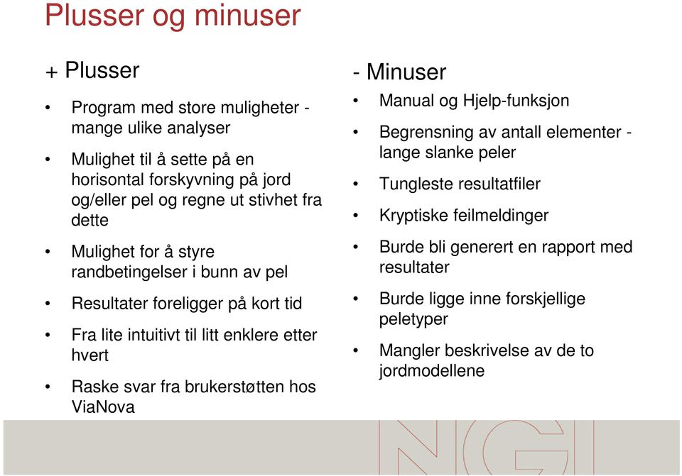 hvert Raske svar fra brukerstøtten hos ViaNova - Minuser Manual og Hjelp-funksjon Begrensning av antall elementer - lange slanke peler Tungleste