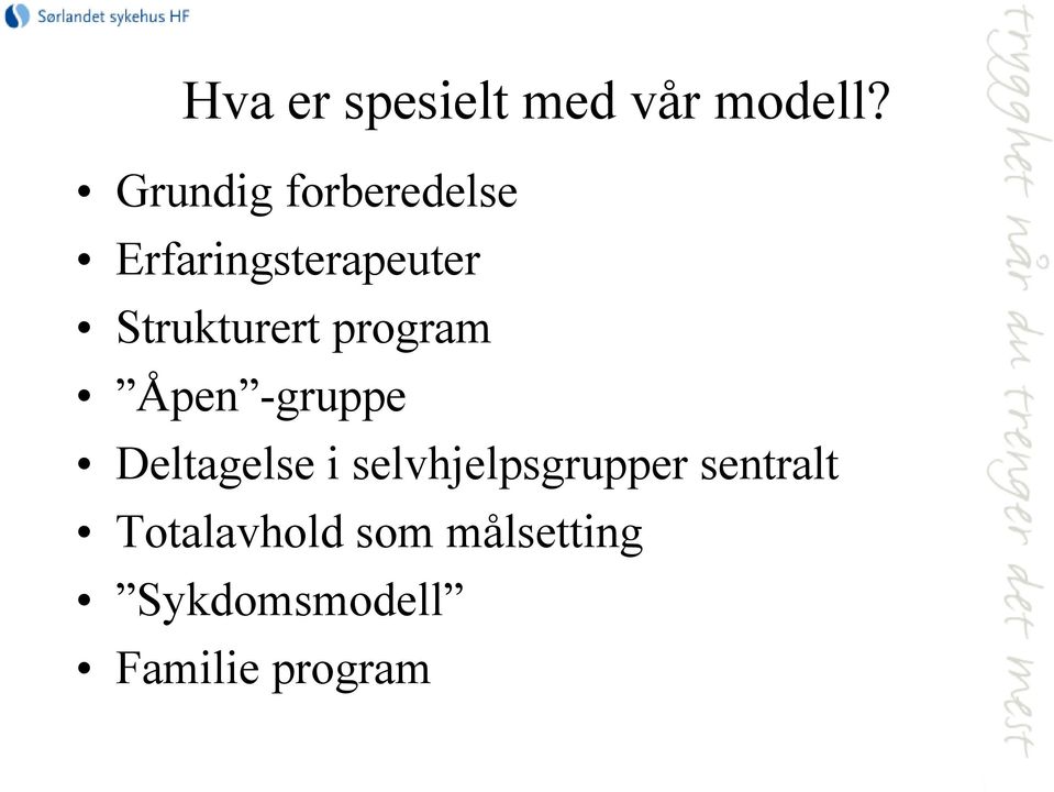 Strukturert program Åpen -gruppe Deltagelse i