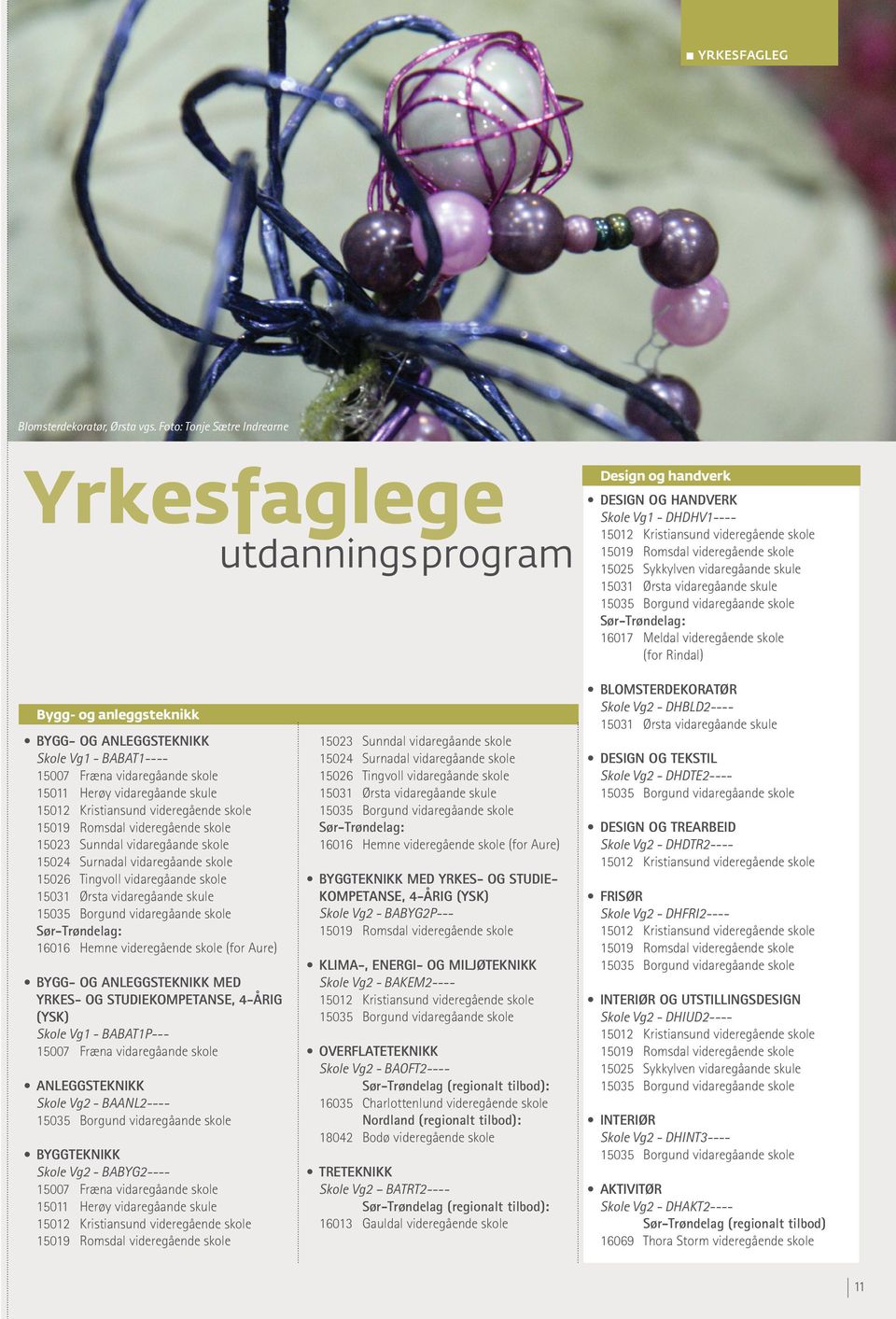 Skole Vg1 - BABAT1---- BYGG- OG ANLEGGSTEKNIKK MED YRKES- OG STUDIEKOMPETANSE, 4-ÅRIG (YSK) Skole Vg1 - BABAT1P--- ANLEGGSTEKNIKK Skole Vg2 - BAANL2---- BYGGTEKNIKK Skole Vg2 - BABYG2---- BYGGTEKNIKK