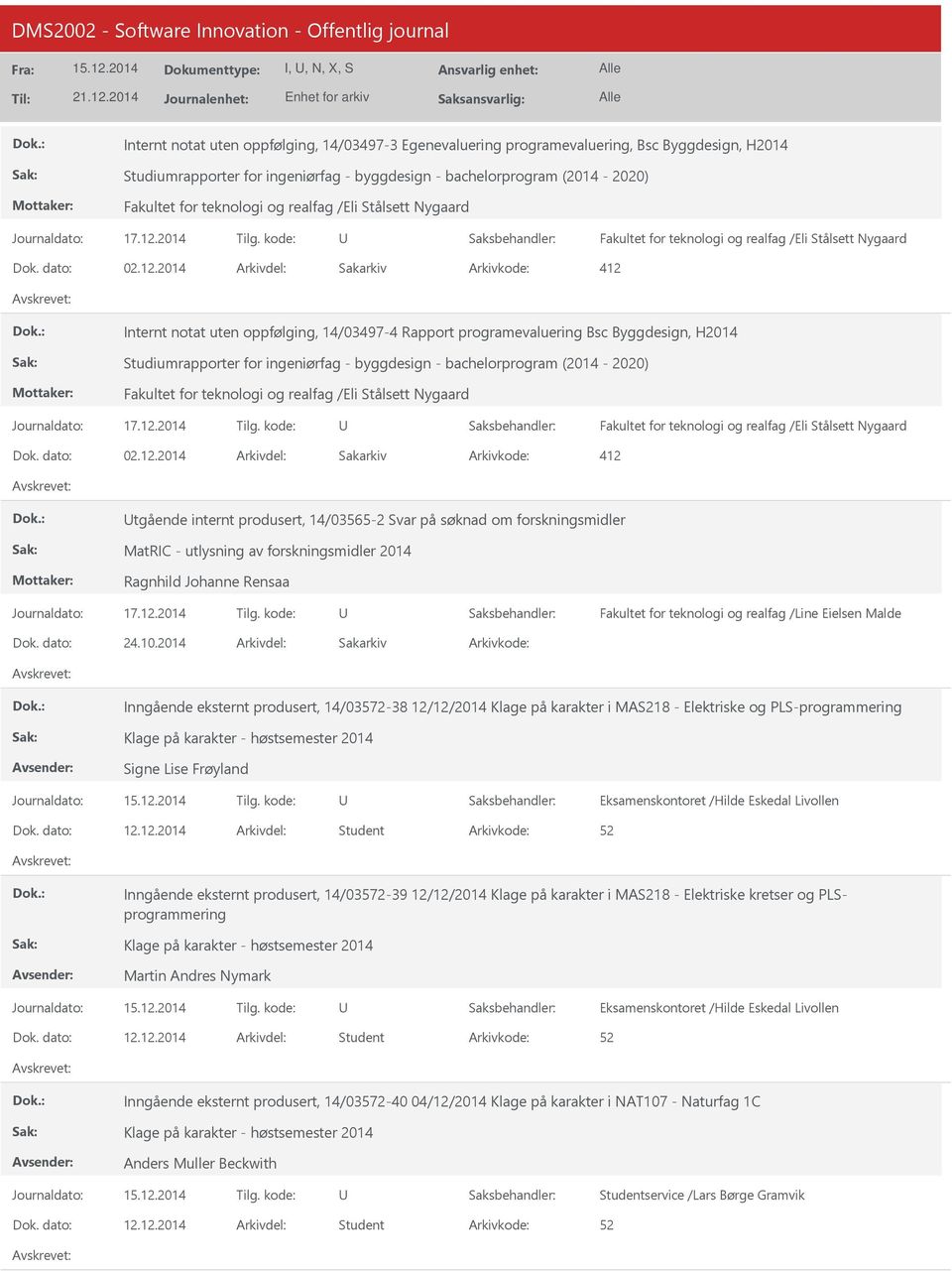 2014 412 Internt notat uten oppfølging, 14/03497-4 Rapport programevaluering Bsc Byggdesign, H2014 Studiumrapporter for ingeniørfag - byggdesign - bachelorprogram (2014-2020) Fakultet for 2014 412