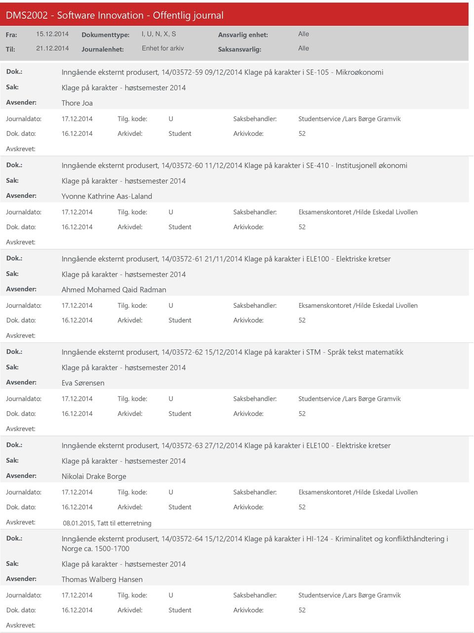 2014 Student Inngående eksternt produsert, 14/03572-60 11/12/