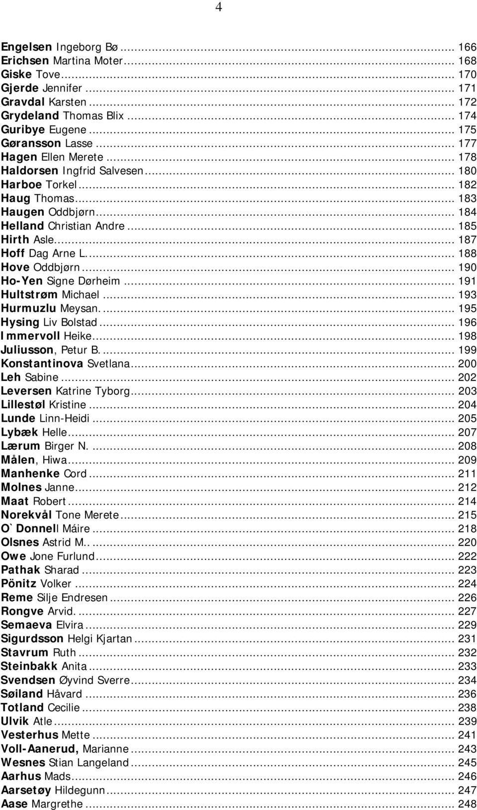 .. 188 Hove Oddbjørn... 190 Ho-Yen Signe Dørheim... 191 Hultstrøm Michael... 193 Hurmuzlu Meysan... 195 Hysing Liv Bolstad... 196 Immervoll Heike... 198 Juliusson, Petur B.... 199 Konstantinova Svetlana.