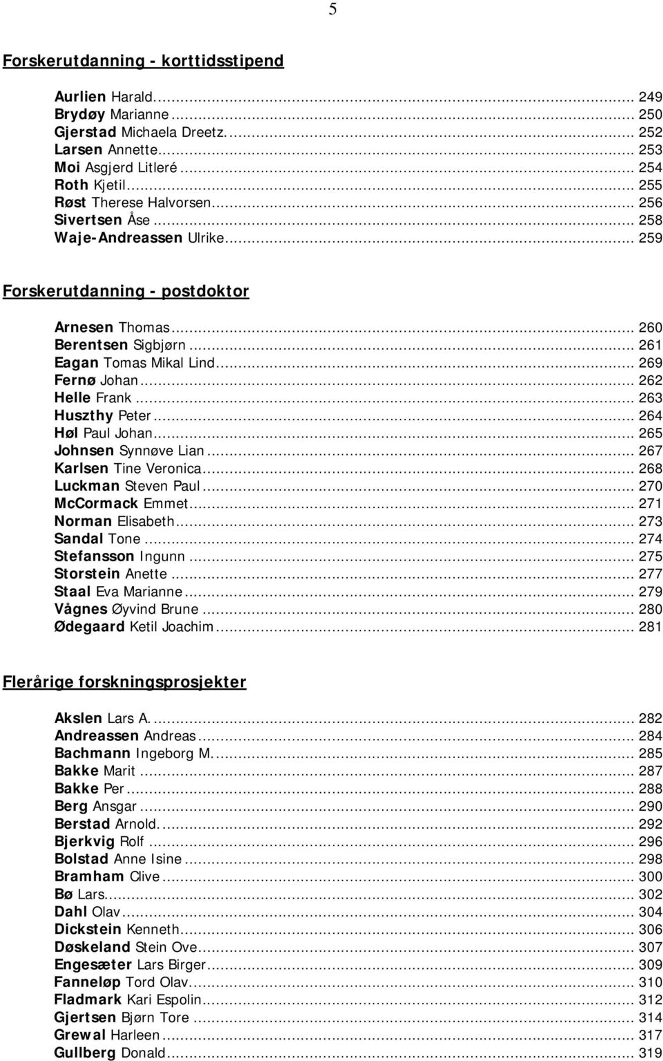 .. 269 Fernø Johan... 262 Helle Frank... 263 Huszthy Peter... 264 Høl Paul Johan... 265 Johnsen Synnøve Lian... 267 Karlsen Tine Veronica... 268 Luckman Steven Paul... 270 McCormack Emmet.