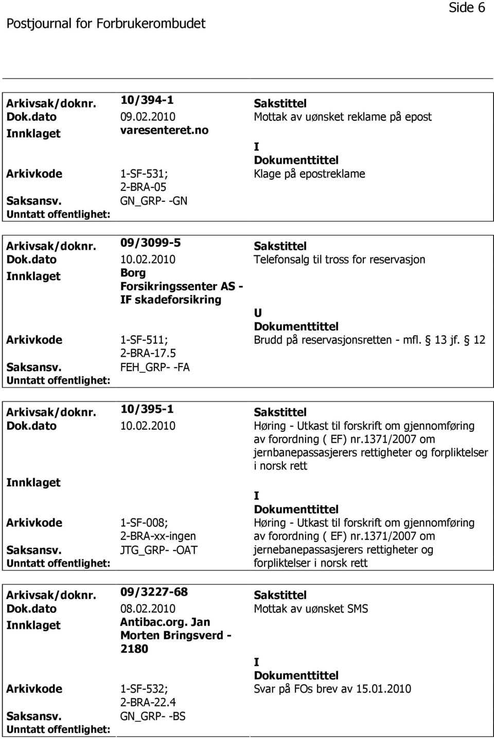 12 FEH_GRP- -FA Arkivsak/doknr. 10/395-1 Sakstittel Dok.dato 10.02.2010 Høring - tkast til forskrift om gjennomføring av forordning ( EF) nr.