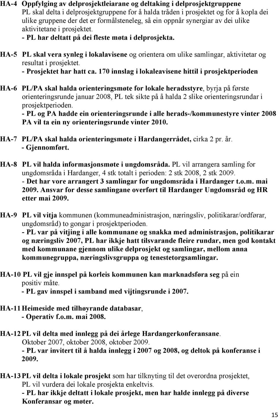 HA-5 PL skal vera synleg i lokalavisene og orientera om ulike samlingar, aktivitetar og resultat i prosjektet. - Prosjektet har hatt ca.