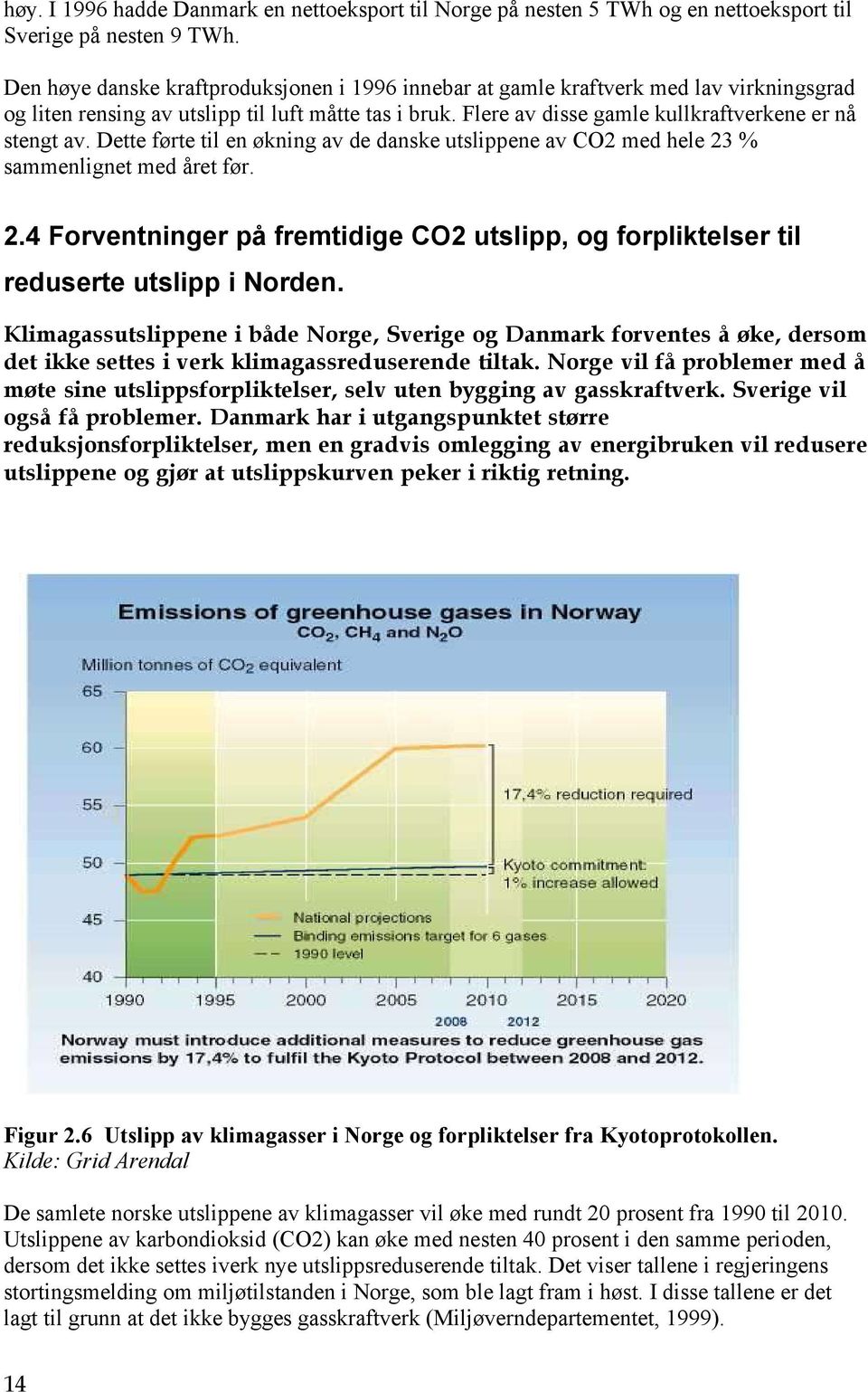 Dette førte til en økning av de danske utslippene av CO2 med hele 23 % sammenlignet med året før. 2.4 Forventninger på fremtidige CO2 utslipp, og forpliktelser til reduserte utslipp i Norden.