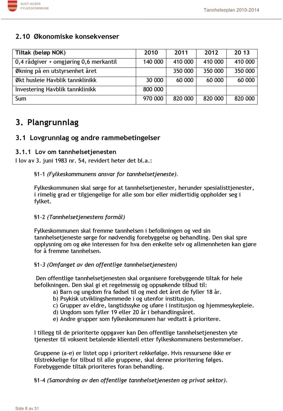 juni 1983 nr. 54, revidert heter det bl.a.: 1-1 (Fylkeskommunens ansvar for tannhelsetjeneste).