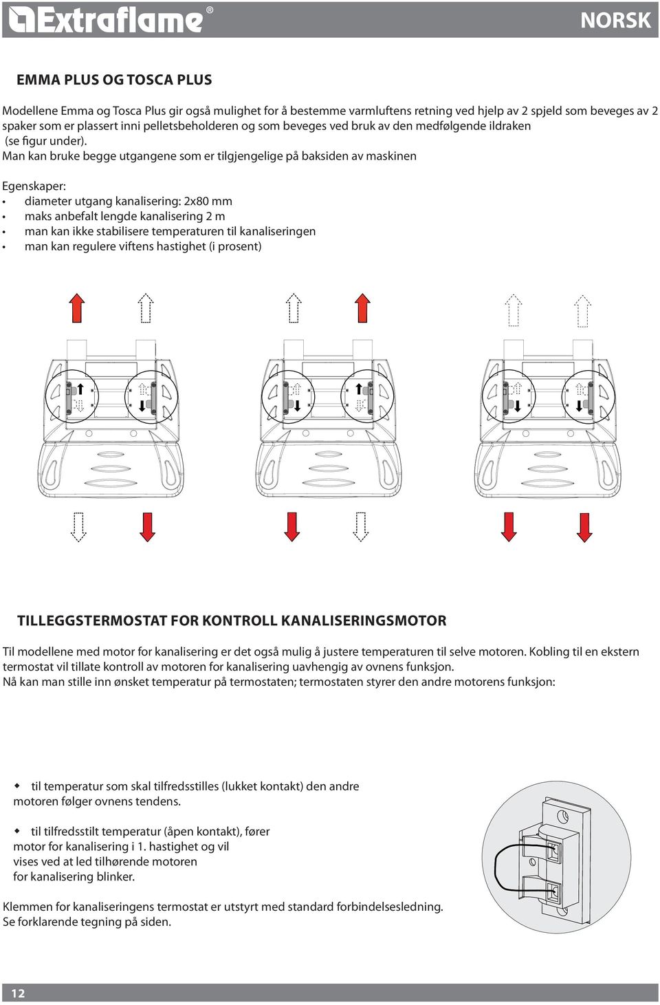 Man kan bruke begge utgangene som er tilgjengelige på baksiden av maskinen Egenskaper: diameter utgang kanalisering: x80 mm maks anbefalt lengde kanalisering m man kan ikke stabilisere temperaturen