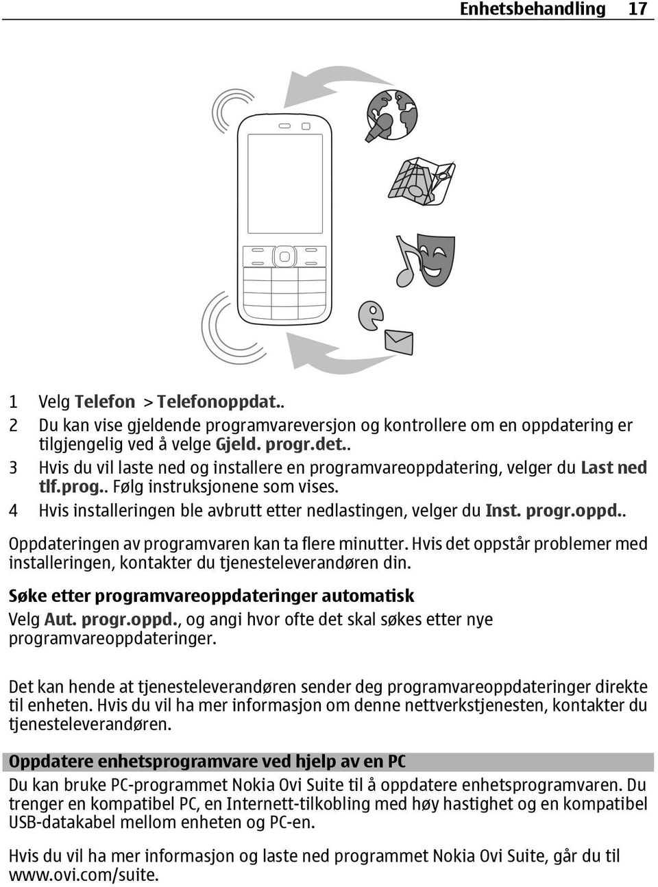 progr.oppd.. Oppdateringen av programvaren kan ta flere minutter. Hvis det oppstår problemer med installeringen, kontakter du tjenesteleverandøren din.