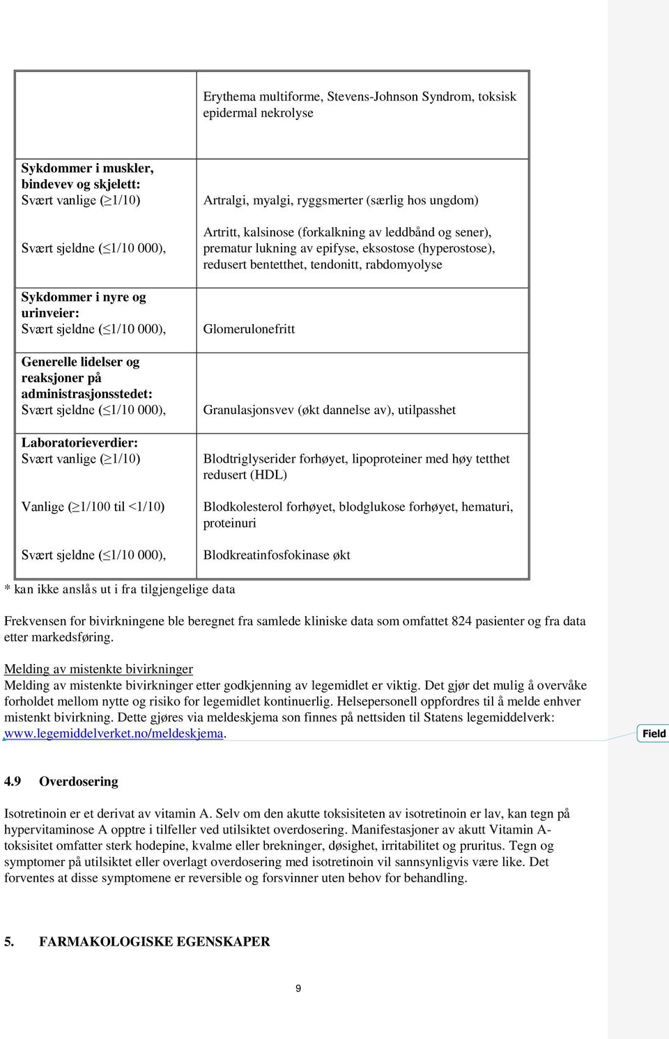 og sener), prematur lukning av epifyse, eksostose (hyperostose), redusert bentetthet, tendonitt, rabdomyolyse Glomerulonefritt Granulasjonsvev (økt dannelse av), utilpasshet Blodtriglyserider