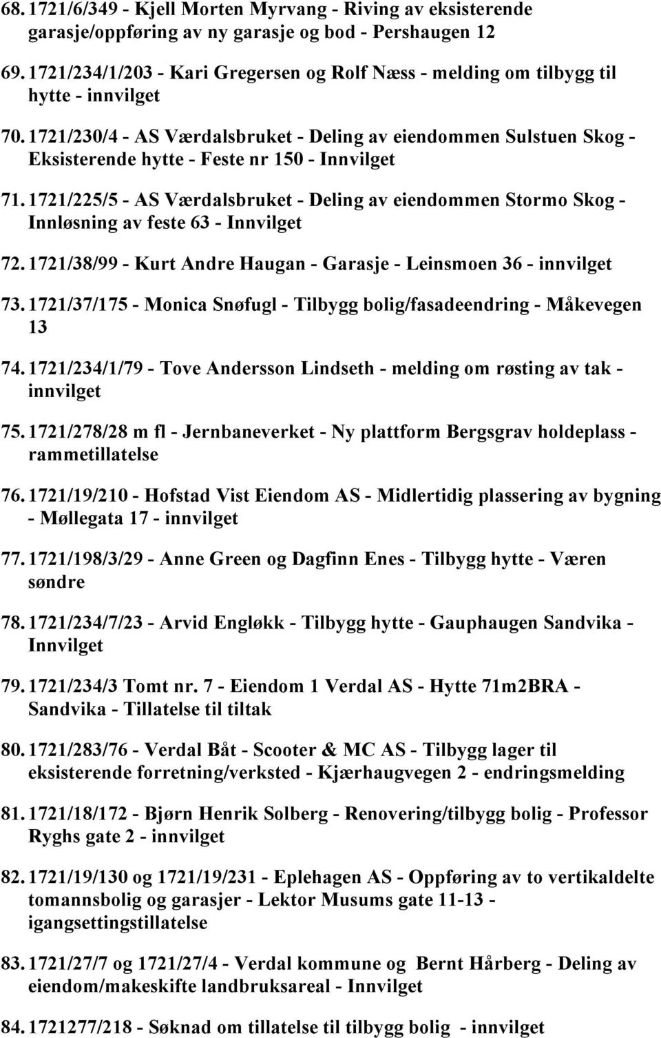 1721/230/4 - AS Værdalsbruket - Deling av eiendommen Sulstuen Skog - Eksisterende hytte - Feste nr 150 - Innvilget 71.