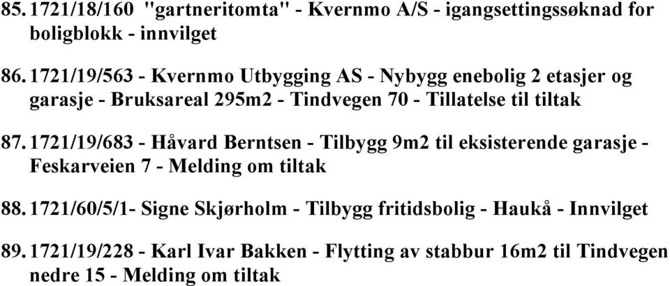 til tiltak 87. 1721/19/683 - Håvard Berntsen - Tilbygg 9m2 til eksisterende garasje - Feskarveien 7-88.