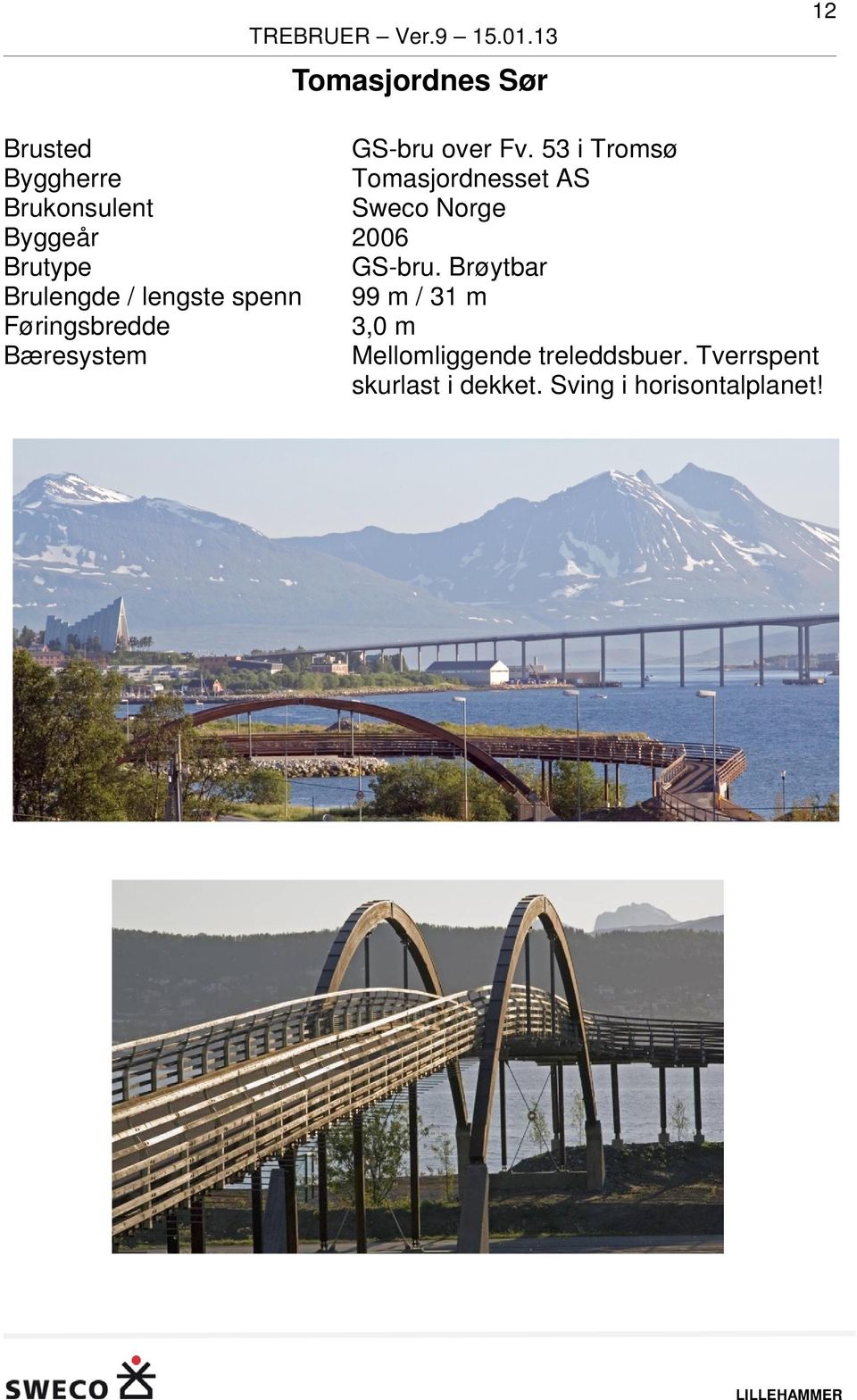 Brøytbar Brulengde / lengste spenn 99 m / 31 m 3,0 m