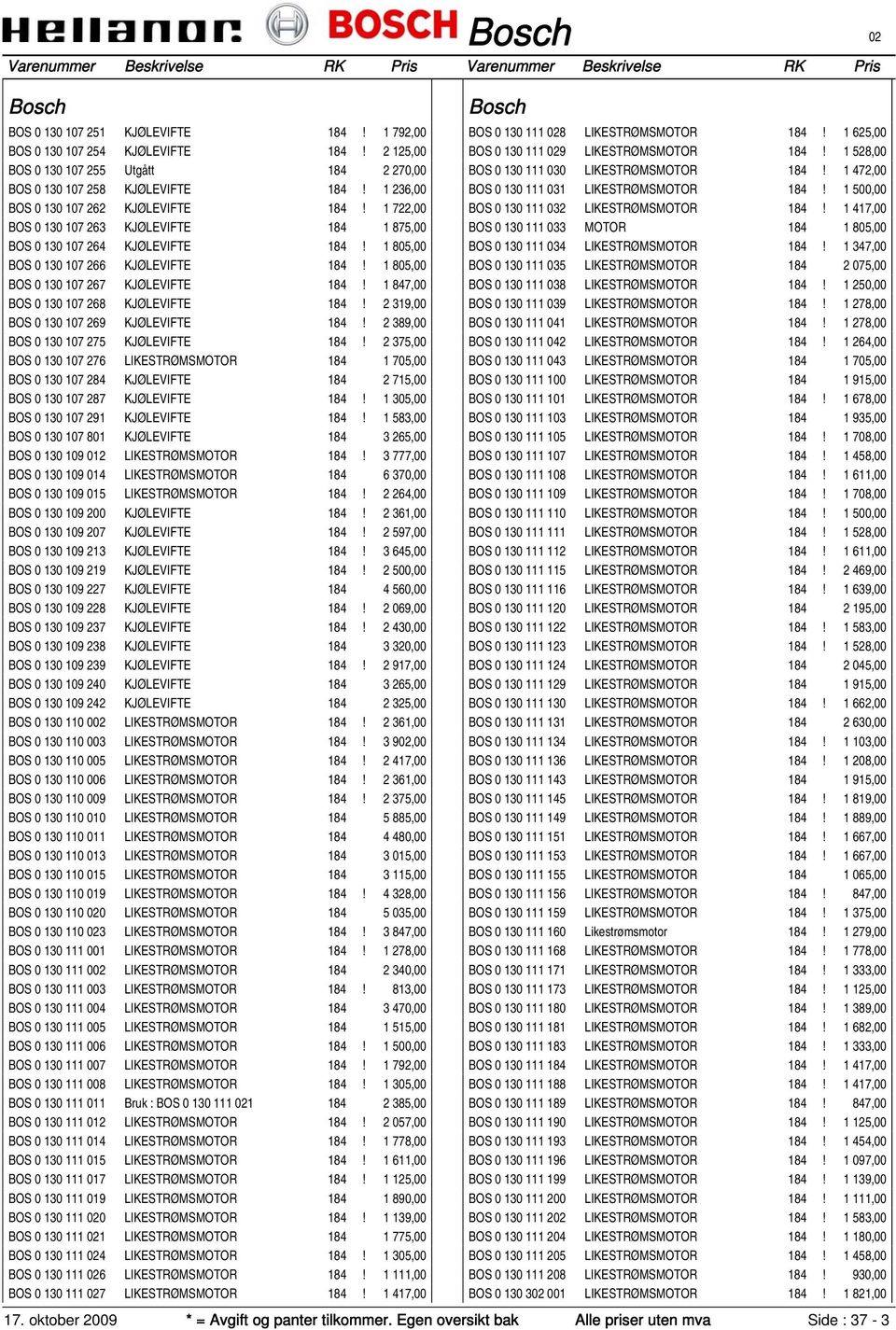 1 847,00 BOS 0 130 107 268 KJØLEVIFTE 184! 2 319,00 BOS 0 130 107 269 KJØLEVIFTE 184! 2 389,00 BOS 0 130 107 275 KJØLEVIFTE 184!