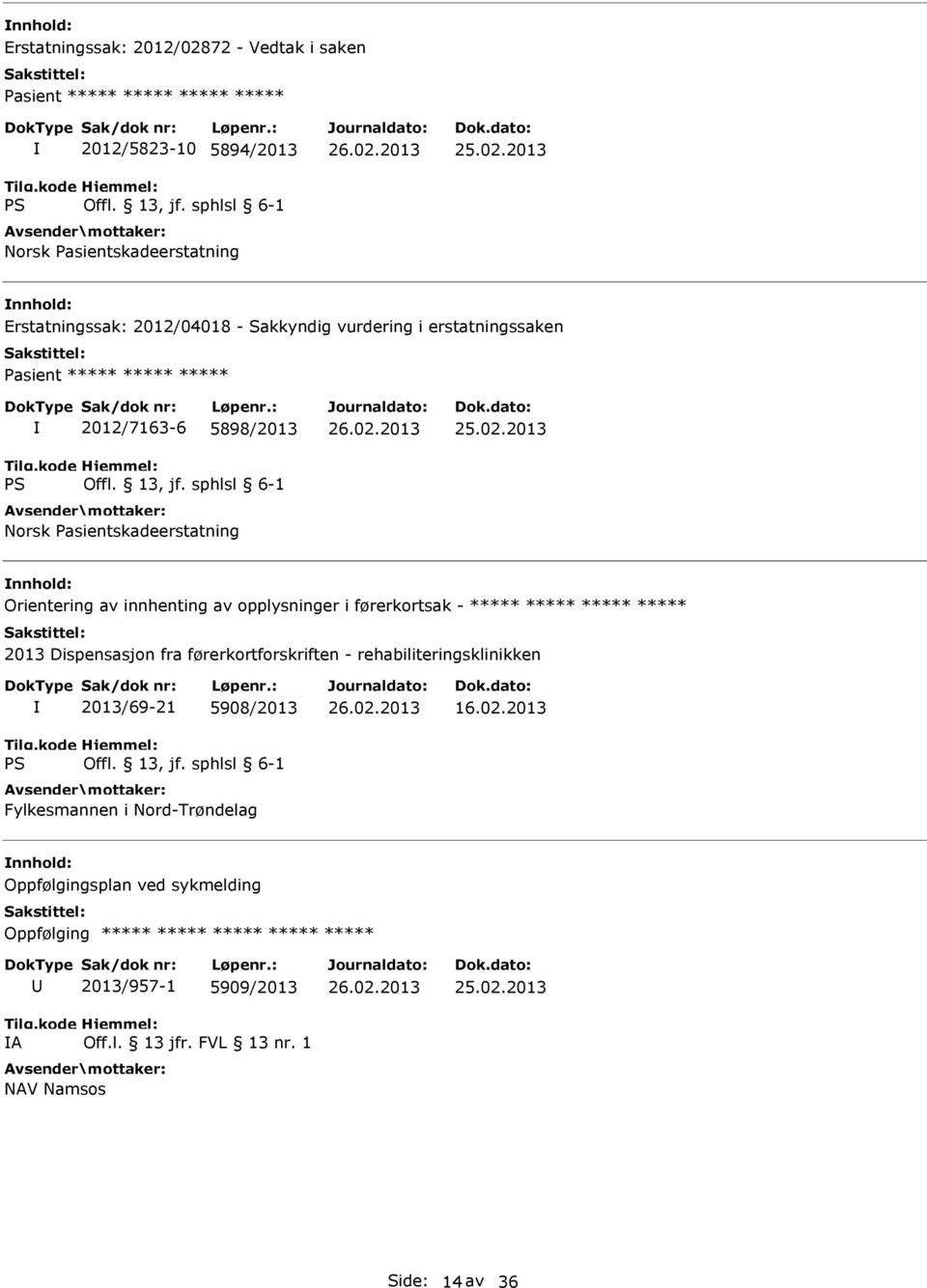 i førerkortsak - ***** ***** ***** ***** 2013 Dispensasjon fra førerkortforskriften - rehabiliteringsklinikken 2013/69-21 5908/2013 Fylkesmannen i