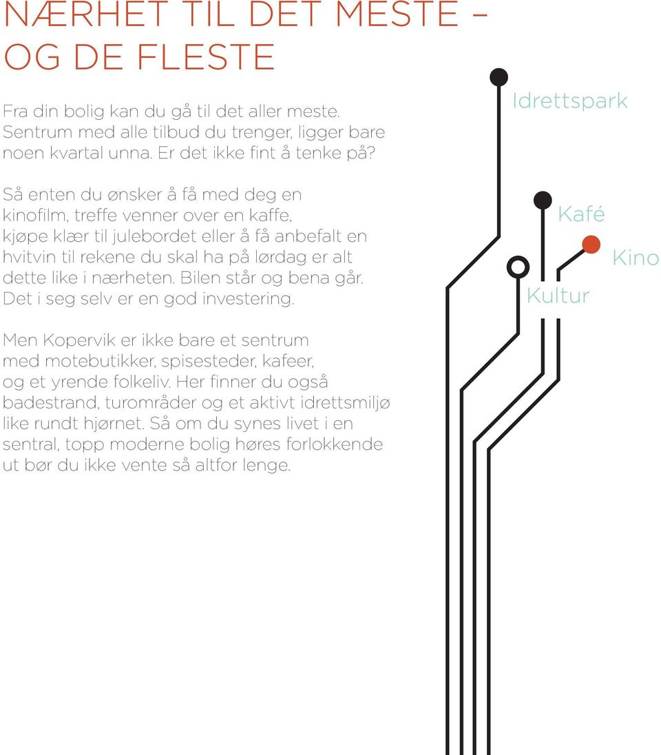 like i nærheten. Bilen står og bena går. Det i seg selv er en god investering. Men Kopervik er ikke bare et sentrum med motebutikker, spisesteder, kafeer, og et yrende folkeliv.