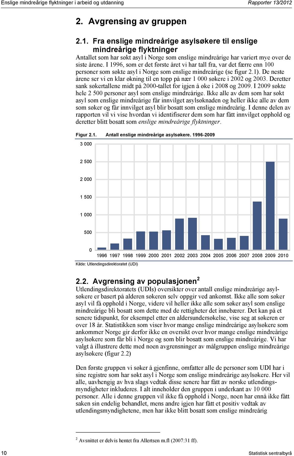 I 1996, som er det første året vi har tall fra, var det færre enn 100 personer som søkte asyl i Norge som enslige mindreårige (se figur 2.1).