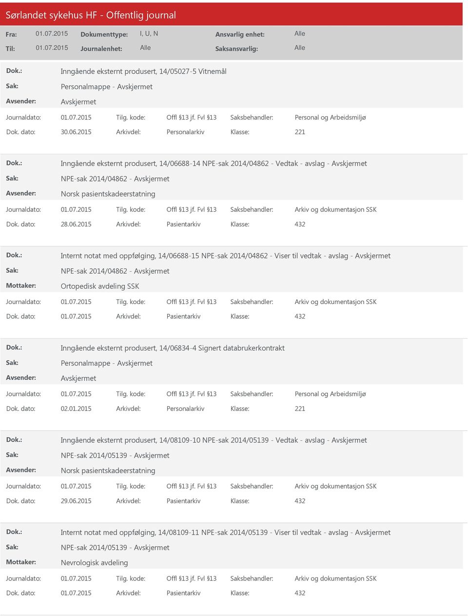 88-14 NPE-sak 2014/04862 - Vedtak - avslag - NPE-sak 2014/04862 - Norsk pasientskadeerstatning Dok. dato: 28.06.