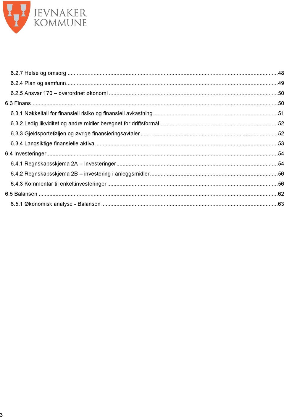 .. 52 6.3.3 Gjeldsporteføljen og øvrige finansieringsavtaler... 52 6.3.4 Langsiktige finansielle aktiva... 53 6.4 Investeringer... 54 6.4.1 Regnskapsskjema 2A Investeringer.