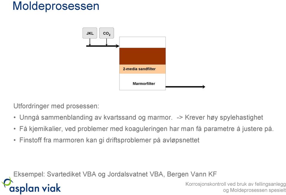 -> Krever høy spylehastighet Få kjemikalier, ved problemer med koaguleringen har man få