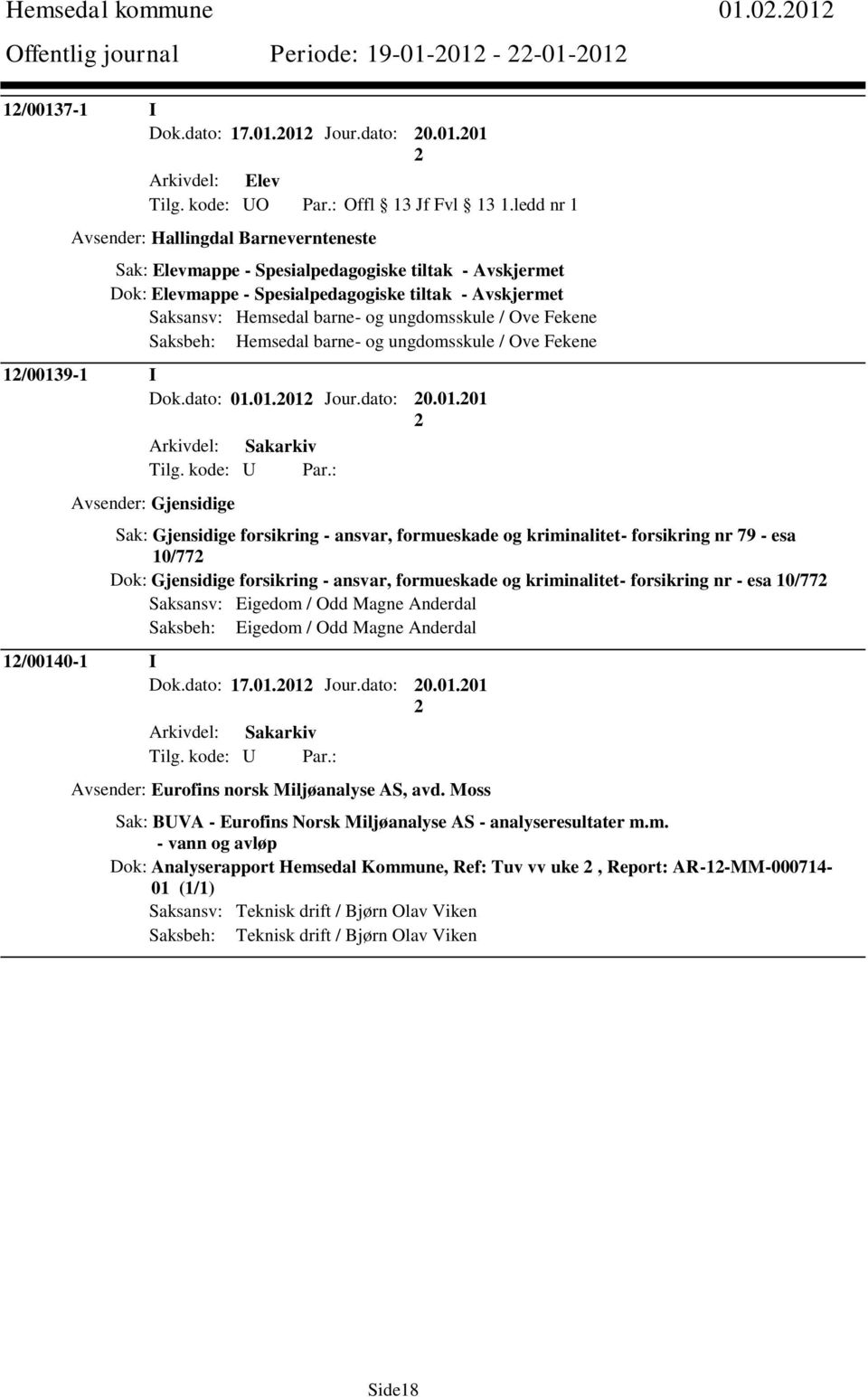 Avskjermet Dok: Elevmappe - Spesialpedagogiske tiltak - Avskjermet Saksansv: Hemsedal barne- og ungdomsskule / Ove Fekene Saksbeh: Hemsedal barne- og ungdomsskule / Ove Fekene 1/00139-1 I Dok.