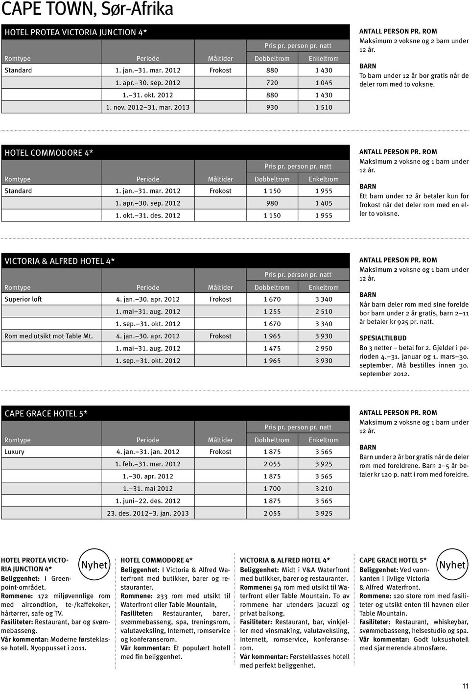 Hotel Commodore 4* Romtype Måltider Dobbeltrom Enkeltrom Standard 1. jan. 31. mar. 2012 Frokost 1 150 1 955 1. apr. 30. sep. 2012 980 1 405 1. okt. 31. des. 2012 1 150 1 955 Antall person pr.