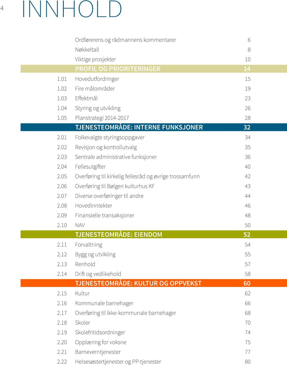 03 Sentrale administrative funksjoner 36 2.04 Fellesutgifter 40 2.05 Overføring til kirkelig fellesråd og øvrige trossamfunn 42 2.06 Overføring til Bølgen kulturhus KF 43 2.