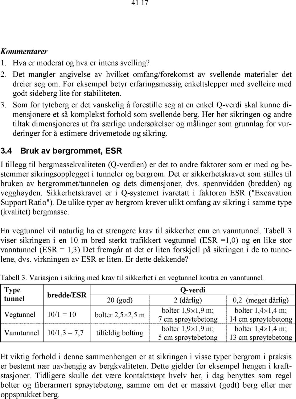 Som for tyteberg er det vanskelig å forestille seg at en enkel Q-verdi skal kunne dimensjonere et så komplekst forhold som svellende berg.