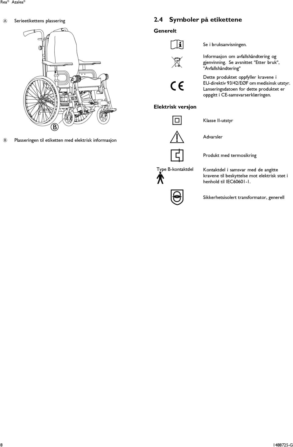 Se avsnittet "Etter bruk", "vfallshåndtering" Dette produktet oppfyller kravene i EU-direktiv 93/42/EØF om medisinsk utstyr.