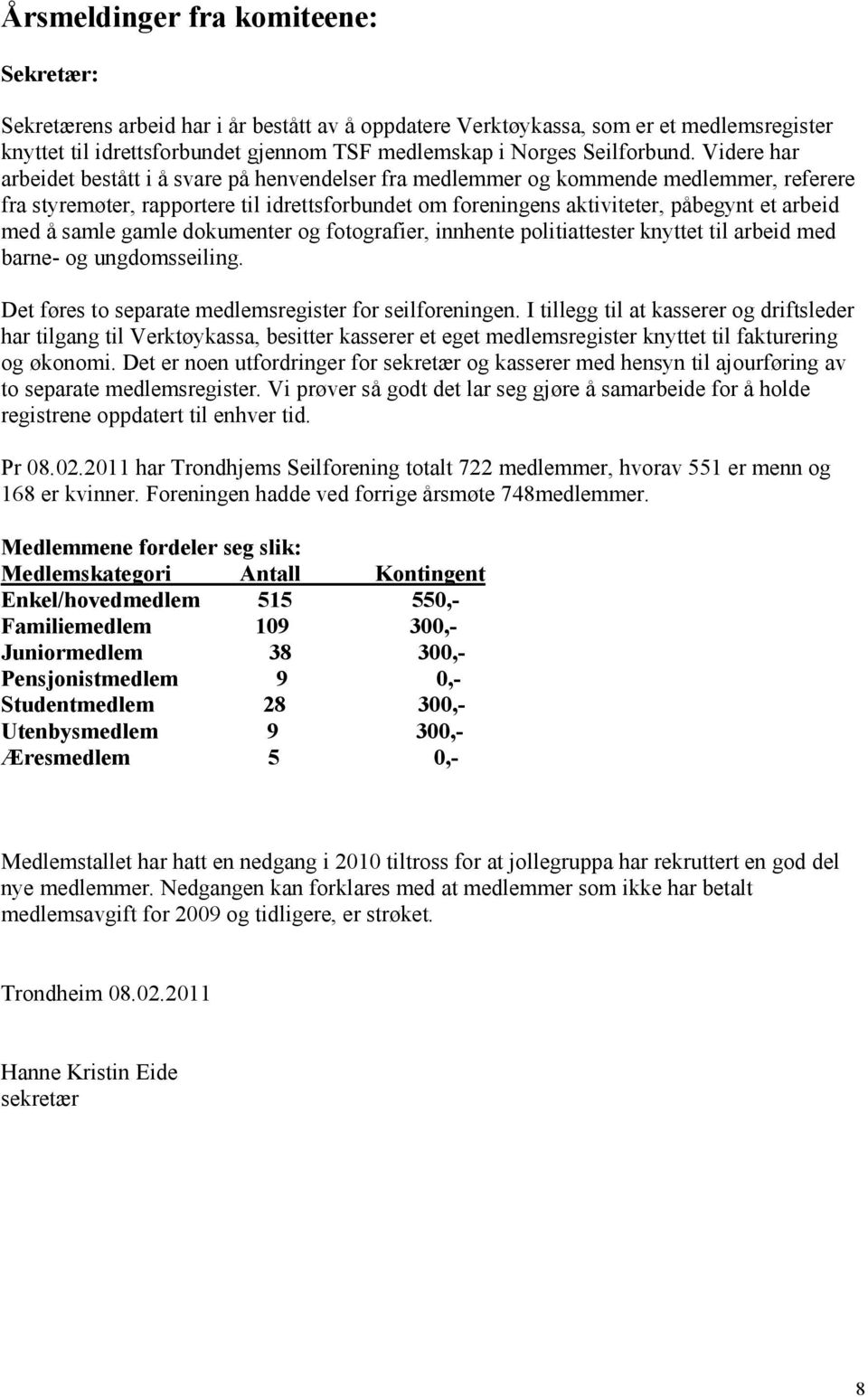 Videre har arbeidet bestått i å svare på henvendelser fra medlemmer og kommende medlemmer, referere fra styremøter, rapportere til idrettsforbundet om foreningens aktiviteter, påbegynt et arbeid med