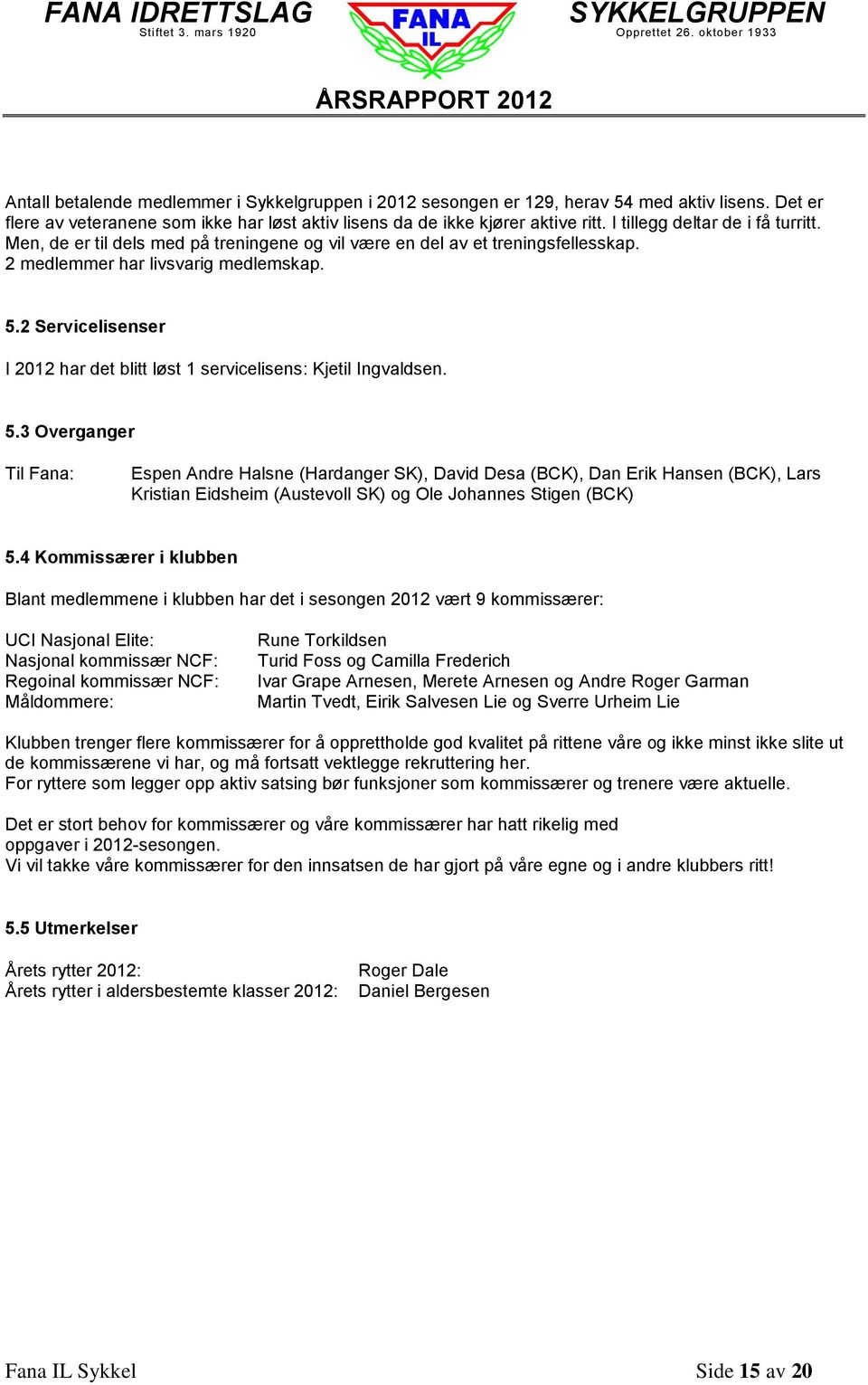 2 Servicelisenser I 2012 har det blitt løst 1 servicelisens: Kjetil Ingvaldsen. 5.