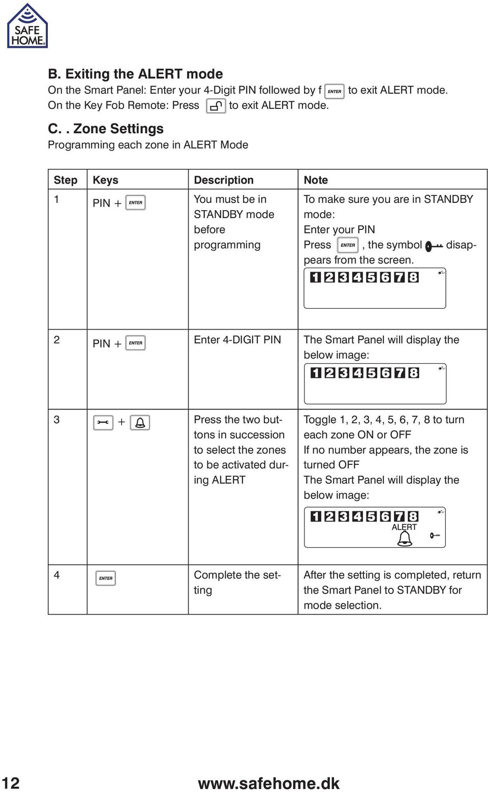 Step Keys Description Note 1 PIN + You must be in STANDBY mode before programming To make sure you are in STANDBY mode: Enter your PIN Press, the symbol disappears from the screen.